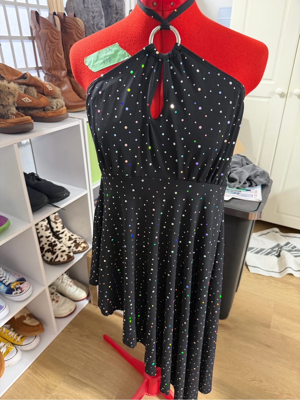 Black Halter Dress Iridescent Dots